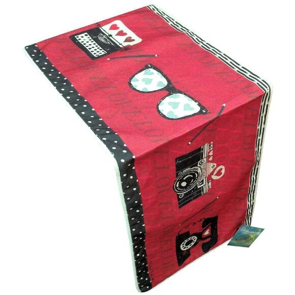 Love Retro Table Runner Hearts Polka Dots Red Ivory Black 13x36" NEW - Picture 2 of 2